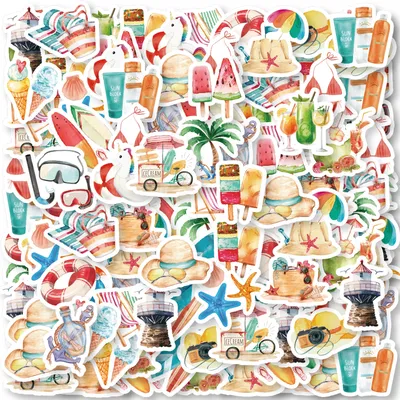 46PCS Starfish, Swim Ring, Popsicle Summer Beach Theme Stickers Decorated Notebook Diary Skateboard