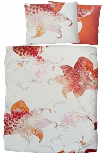 KH-Haushaltshandel 2-tlg. Biber Winter Bettwäsche 135 x 200 + 80x80 cm, 100% Baumwolle, weiß, Blüten Muster Image