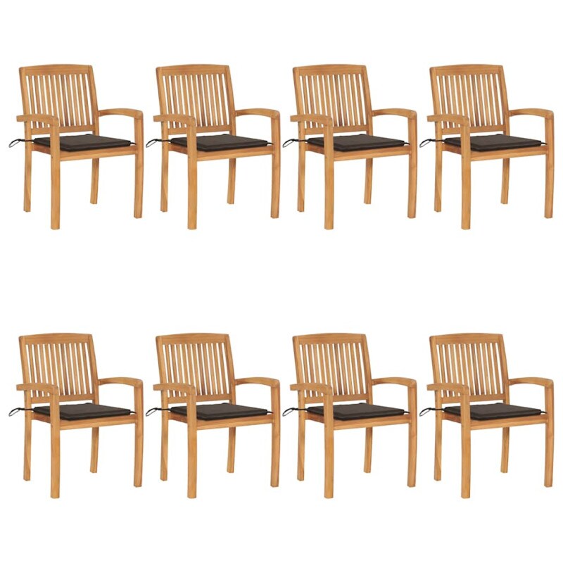 vidaXL Stapelbare Gartenstühle mit Kissen 8 Stk. Massivholz Teak Image
