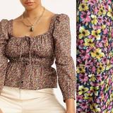 J. Crew Tops | J.Crew Cinched-Waist Organic Top In Liberty Busy Izzy Print Size 12 100% Cotton | Color: Black/Pink | Size: 12