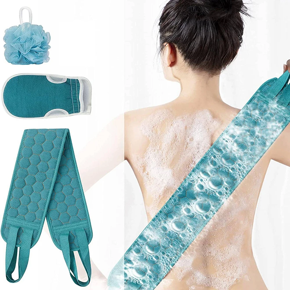 Peeling-Körperwäscher-Set – inklusive Rückenwäscher, Badehandschuh und Dusch-Badeschwamm-Luffa Image