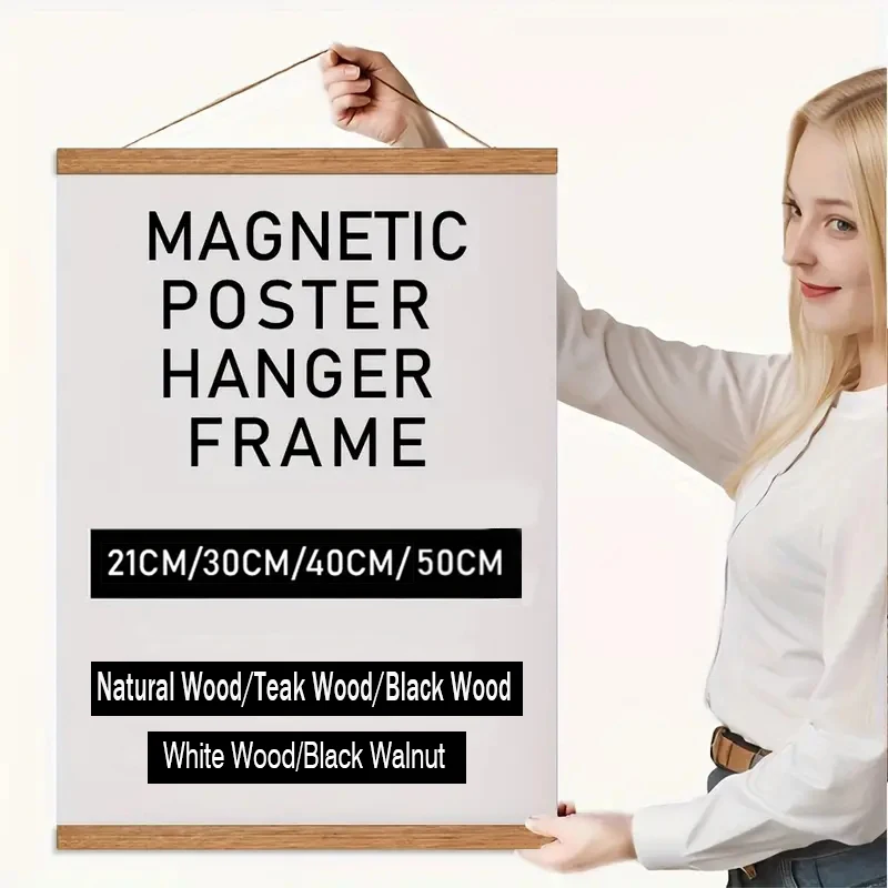 2130 40 50 cm magnetischer Poster-Aufhänger aus Teakholz, Kiefernholz, Scroll-Gemälderahmen, 5 Farben, Holz-Fotorahmen, Schwarz-Weiß-Leinwandrahmen Image