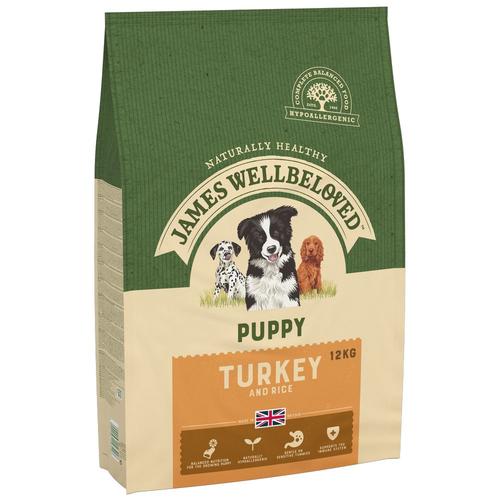 2x 12kg James Wellbeloved Puppy Dog Hypoallergenic Truthahn & Reis Hundefutter trocken