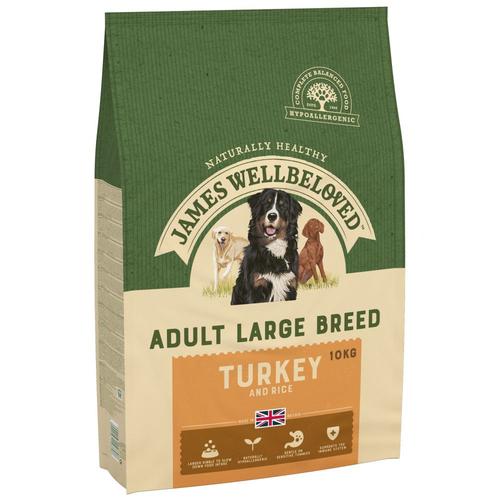 2x 10kg James Wellbeloved Adult Large Breed Dog Hypoallergenic Truthahn & Reis Hundefutter trocken