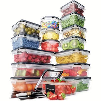 TEMU 32 Piece Food Storage Containers Set With Easy Snap Lids (16 Lids + 16 Containers) - Airtight Plastic Containers For Pantry & Kitchen Organization - Bpa-free With Free Labels & Marker