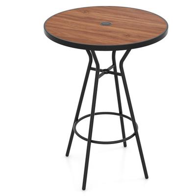 Costway 28 Inches Outdoor Bar Table with Wood-Like Tabletop for Backyard Garden