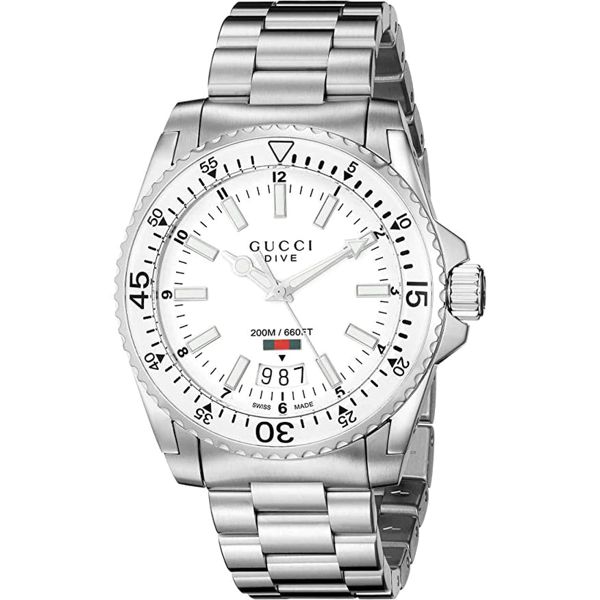 Gucci - Dive Stainless Steel Bracelet White Dial Mens Watch - One Size | Gucci Sale | Discount Designer Brands