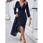Per donna Abito maxi Vestito Casual Abito da Cocktail Abito da invitata a nozze Vestito in Chiffon Elegante Abito Maxi Casual Lavoro Streetwear Ferie Vestibilità regolare Manica Lunga Scollo a V Nero