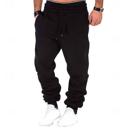 Herren Jogginghose Jogginghose Jogger Fleecehose Kordelzug Tasche Elastischer Bund Einfarbig Weich Schweißableitend Wochenende Streetwear Einfach Lässig / Sportlich Schlank Dunkelgrau Schwarz Image