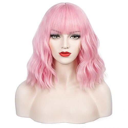 synthetische perücke wellig bob perücke kurz rosa synthetisches haar damen cosplay party mode blau lila orange Image