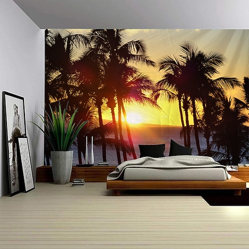 Sonnenuntergang Palmen hängen Wandteppich Kunst große Wandteppich Wandbild Dekor Fotografie Hintergrund Decke Vorhang Haus Schlafzimmer Wohnzimmer Dekoration Wandtuch XXL Natur Image