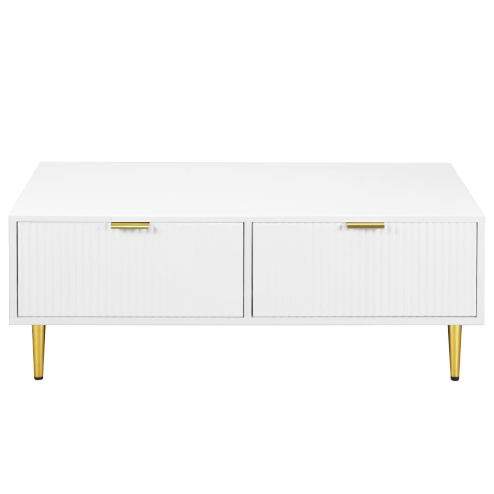Table basse blanche moderne avec poignets et pieds dorés 2 tiroirs