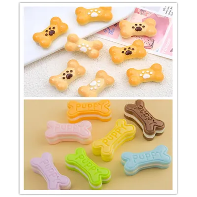 100pcs Kawaii Resin Simulation Cartoon Dog Bone Cookies DIY Decoration Dollhouse Accessories