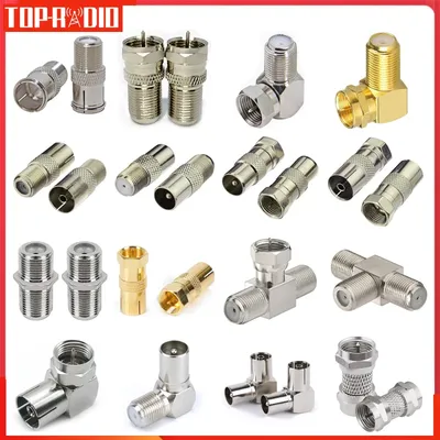 F Type to TV IEC 90 Degree Male Plug Female Jack RF Coaxial Adapter Splitter Gold Plated Connector for Cable TV Satellite TV DVR