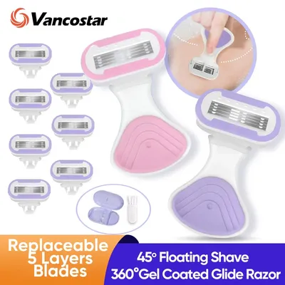 5 Blades Razor for Sensitive Skin Replaceable Refill Floating on Skin Non-slip Handle Lubricating