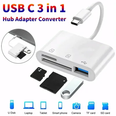 3 In 1 Adapter Type-C, Tf, Cf, Sd, Memory Card Reader, Recorder, Compact Flash Usb-C, Pro, Huawei,