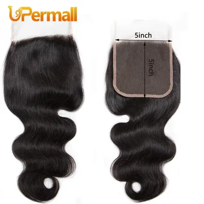 Upermall 5X5 6X6 7X7 Pre Plucked Swiss Lace Closure Straight Body Wave Transparent Can Be Bleached