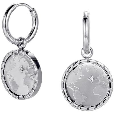 Paar Creolen FIRETTI "Schmuck Geschenk Edelstahl Ohrschmuck Ohrringe Planet Earth Welt", silber (edelstahlfarben, kristallweiß, kristallweiß), Ohrringe, Damen, Edelstahl, mit Zirkonia (synth.) - Einhänger abnehmbar Image