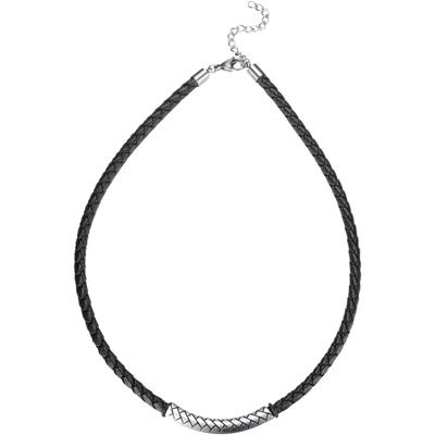 Lederband FIRETTI "Schmuck Geschenk Edelstahl Leder Halsschmuck Halskette Loobstprägung", schwarz (edelstahlfarben, schw