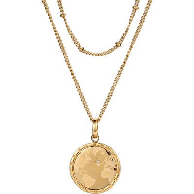 Kette mit Anhänger FIRETTI "Schmuck Geschenk Edelstahl Halsschmuck Halskette Planet Earth Welt", weiß (gelbgoldfarben,kristallweiß), Halsketten, Damen, Edelstahl, L: 48,5cm, mit Zirkonia (synth.) Image