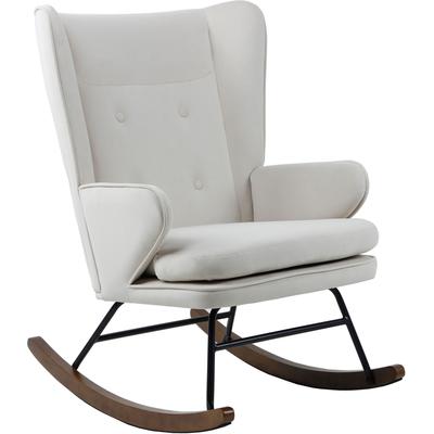 Schaukelstuhl KAYOOM "Melorie 125, Metallgestell mit Kufen aus Holz", beige, B:65cm H:95cm T:86cm, Bezug:100% Polyester (Samt) Korpus:Kautschuk-Holz Gestell:Eisen, Stühle, Schaukelstuhl, Zierknöpfe, Metallgestell mit Kufen aus Holz Image