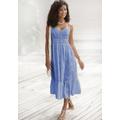 Midikleid BUFFALO, Damen, Gr. 44, N-Gr, blau (rauchblau), Web, Obermaterial: 100% Baumwolle. Futter: 100% Baumwolle, unifarben, modisch, figurbetont ca. Mitte Wade, V-Ausschnitt, ohne Ärmel, Kleider, mit hochwertiger Lochstickerei, luftiges...