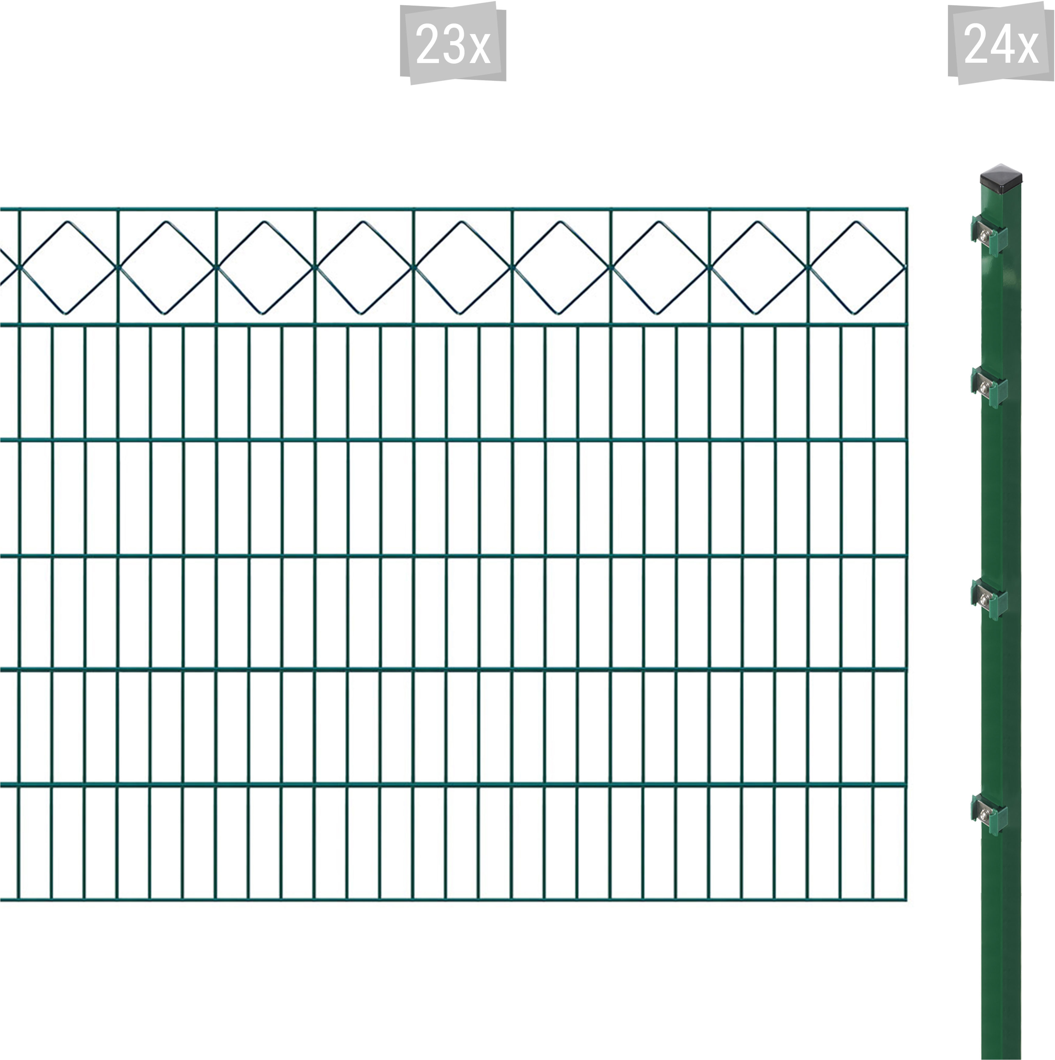 Doppelstabmattenzaun ARVOTEC "ESSENTIAL 120 zum Einbetonieren "Karo" mit Zierleiste", grün (dunkelgrün), H:120cm, Kunststoff, Stahl, Zaunelemente, Zaunhöhe 120 cm, Zaunlänge 2 - 60 m Image