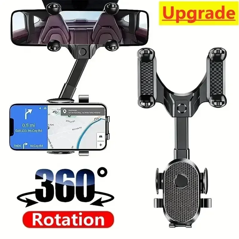 Rearview Mirror Phone Holder for Car, 360° Rotating Rear View Mount Multifunctional GPS Universal Car All Smartphones