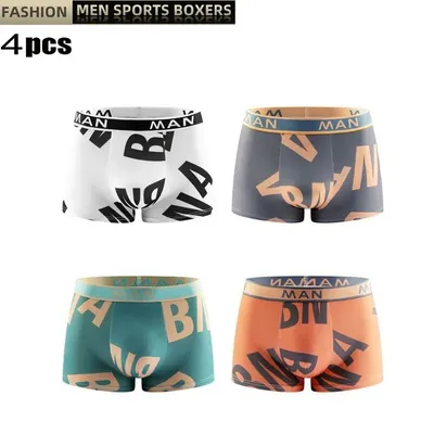 4Pcs Mode Männer Höschen Nahtlose Brief Gedruckt Unterhose Atmungsaktiv Mann Unterwäsche Plus Größe Image
