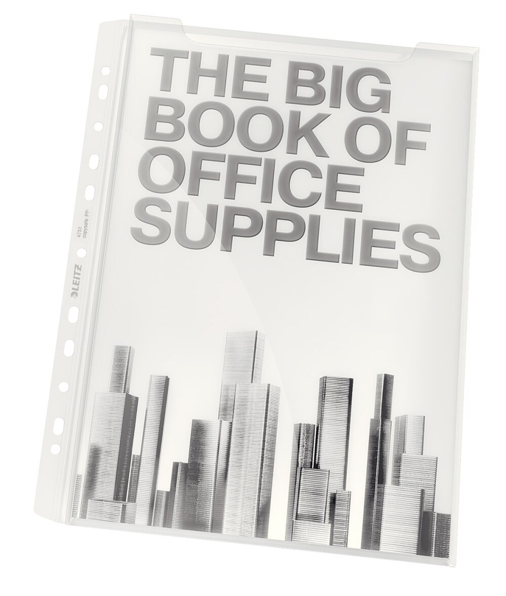 Leitz Prospekthüllen DIN A4 Glasklar Transparent 180 Mikron PP (Polypropylen) Öffnung oben 11 Löcher 5 Stück Image