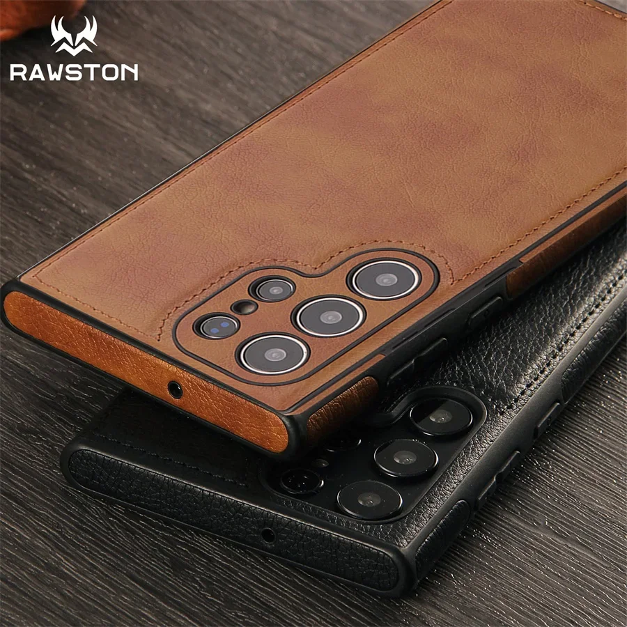 Luxuriöse Vintage PU-Lederhülle für Samsung S26 Ultra S25 S24 Plus S23 S22 S26Ultra Schlanke Kamera-Schutzhülle Stoßfeste Weiche Stoßfänger-Rückabdeckung Image