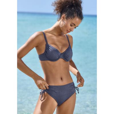Bikini-Hose LASCANA "Glitter", Damen, Gr. 38, N-Gr, blau (nachtblau), Obermaterial: 79% Polyamid, 11% Elasthan, 10% metallisierte Fasern. Futter: 90% Polyester, 10% Elasthan, Glitzerfäden, Badehosen, seitlich regulierbar Image