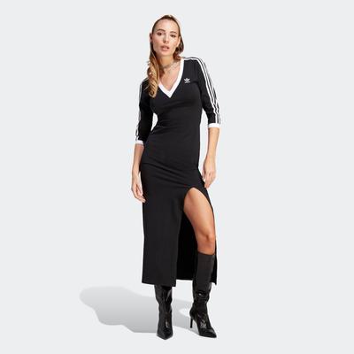 Maxikleid ADIDAS ORIGINALS "MAXI DRESS V", Damen, Gr. XL, N-Gr, schwarz, Obermaterial: 93% Baumwolle, 7% Elasthan, gestreift, sportlich, Kleider Image