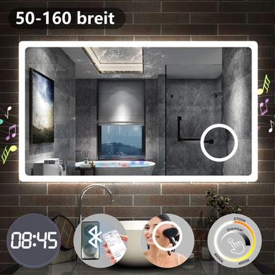 Badezimmerspiegel led Badspiegel Wandspiegel Touch Beschlagfrei+Bluetooth+Uhr+Kosmetikspiegel+3 Image