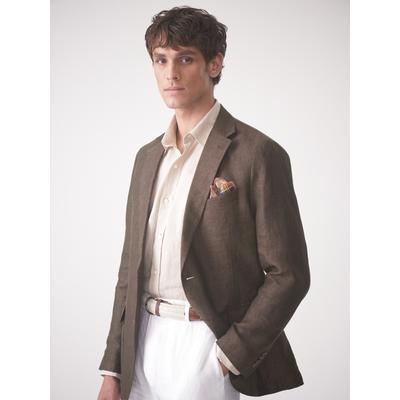 J.McLaughlin Men's McCown Linen Blazer in Herringbone Brown, Size 46