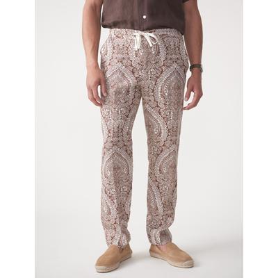 J.McLaughlin Men's Callistair Linen Pants in Midiravi Paisley Brown/Off White, Size Large