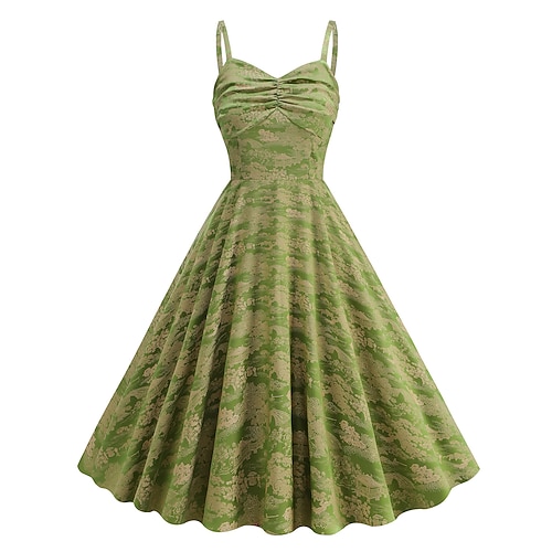 Retro Vintage 1950er Hepburn Kleid A-Linie Kleid Swing-Kleid Kostüm Damen Maskerade Alltagstauglich Junggesellinnenabschiedsparty Erwachsene Kleid Abschlussballkleider Image