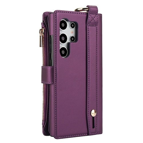 Handy Hülle Handyhüllen Für Samsung Galaxy S26 Ultra Plus S25 S24 S23 S22 S23 FE S21 Ultra Plus A55 5G A15 A14 Rückseite Brieftaschenhülle Mit Ständer Ringhalter Reisverschluss Retro TPU PU-Leder Image