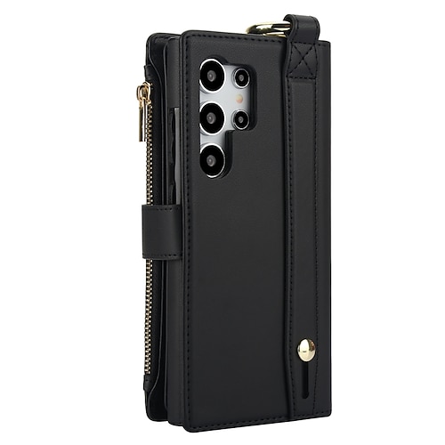 Handy Hülle Handyhüllen Für Samsung Galaxy S25 S24 S23 S23 FE S22 S21 Ultra Plus A55 5G A15 A14 A73 Rückseite Brieftaschenhülle Mit Ständer Ringhalter Reisverschluss Retro TPU PU-Leder Image