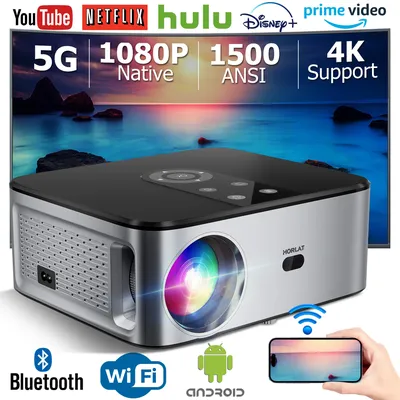 HORLAT T03 1500Ansi Lumens Android 4K LED Projector Full HD 1080P Video 8K Home Theater Auto Keystone 5G WiFi Portable Proyector