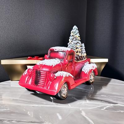 Red Farm Truck Christmas Centerpiece 2024 Farmhouse Old Red Pickup Truck for Christmas Decoration Holidays Home Furnishing Decoration Christmas Truck