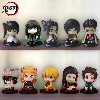 5 Style/Set Q Version Demon Slayer Sitting Ghost Doll Tanjiro Nidouzi Inosuke Zenizu Figure Action