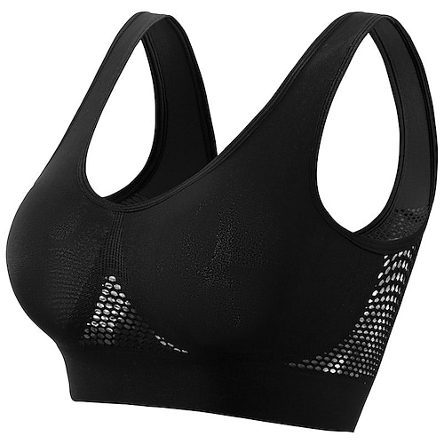 Damen Leichter Halt Sport-BH Lauf-BH Offener Rücken BH-Top nein Freizeitsport Joggen Laufen Leicht Weich Atmungsaktiv Waldgrün Violett Schwarz Einfarbig Image