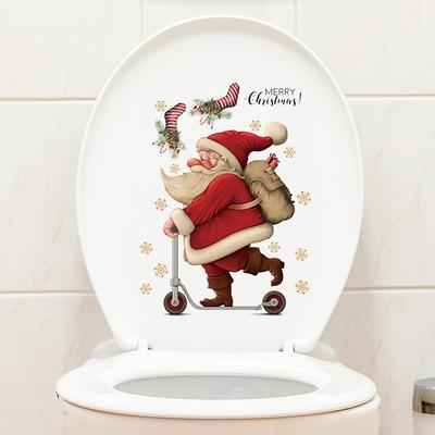 Christmas Decorative Stickers, Holiday Creative Self-adhesive Toilet Xmas Decoration, Santa Claus Wall Stickers