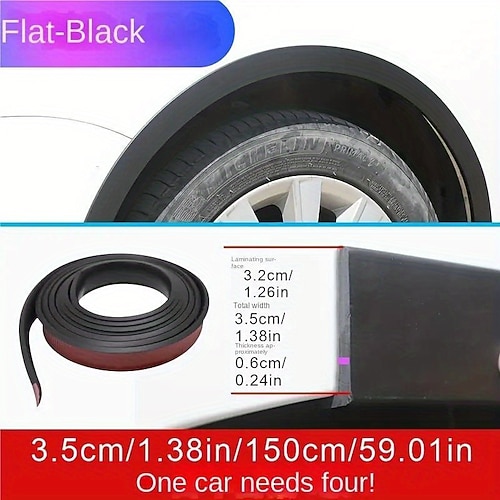 Universal Auto Radlaufleiste Gummikantenschutz mit starkem Klebeband, 3,5cm x 150cm schwarz, schützende Kotflügellippe für alle Fahrzeuge