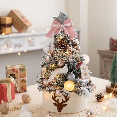 45CM Desktop Mini Christmas Tree Set Pink Illuminated Christmas Tree Flocking Christmas Tree Desktop Illuminated Christmas Tree Decoration New Year Family Party Window Decoration