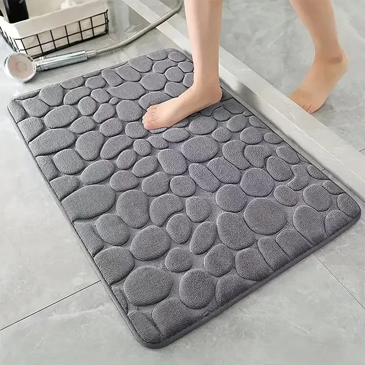 3D rutschfeste Badezimmermatte, Badematten, saugfähige Fußmatte, Teppich, Kopfsteinpflaster, geprägte Tür-Fußmatten, maschinenwaschbar, schnell trocknend Image