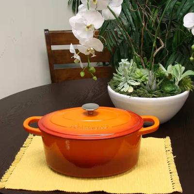 7-Quart Enameled Orange Sunburst Cast Iron Dutch Oven with Lid