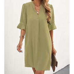 Damen Arbeitskleidung A Linie Kleid Tunika-Kleid Modisch B¨¹ro Arbeitsmode Minikleid Rüsche V Ausschnitt Halbe Ärmel Glatt Lockere Passform Blau Rose Beige Sommer Frühling S M L XL 2XL