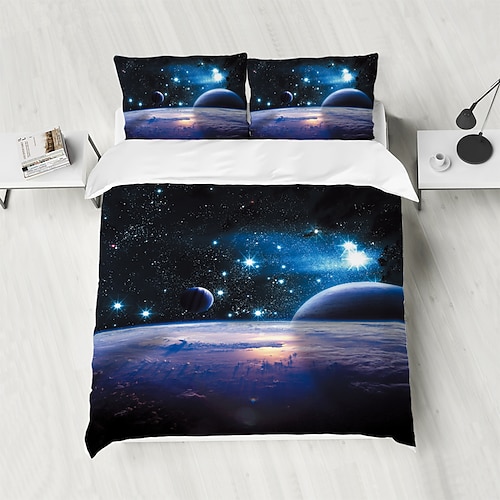 Galaxie Sternenhimmel Planet 3-teiliges Daunenbettbezug-Set für Hotelschlafzimmer Gästezimmer Gästezimmer Bettwäsche komfortables Set Image